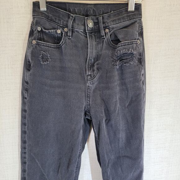 American Eagle Highest Rise 90s Boyfriend Jeans Womens 0 Distressed Black Denim - Picture 2 of 10